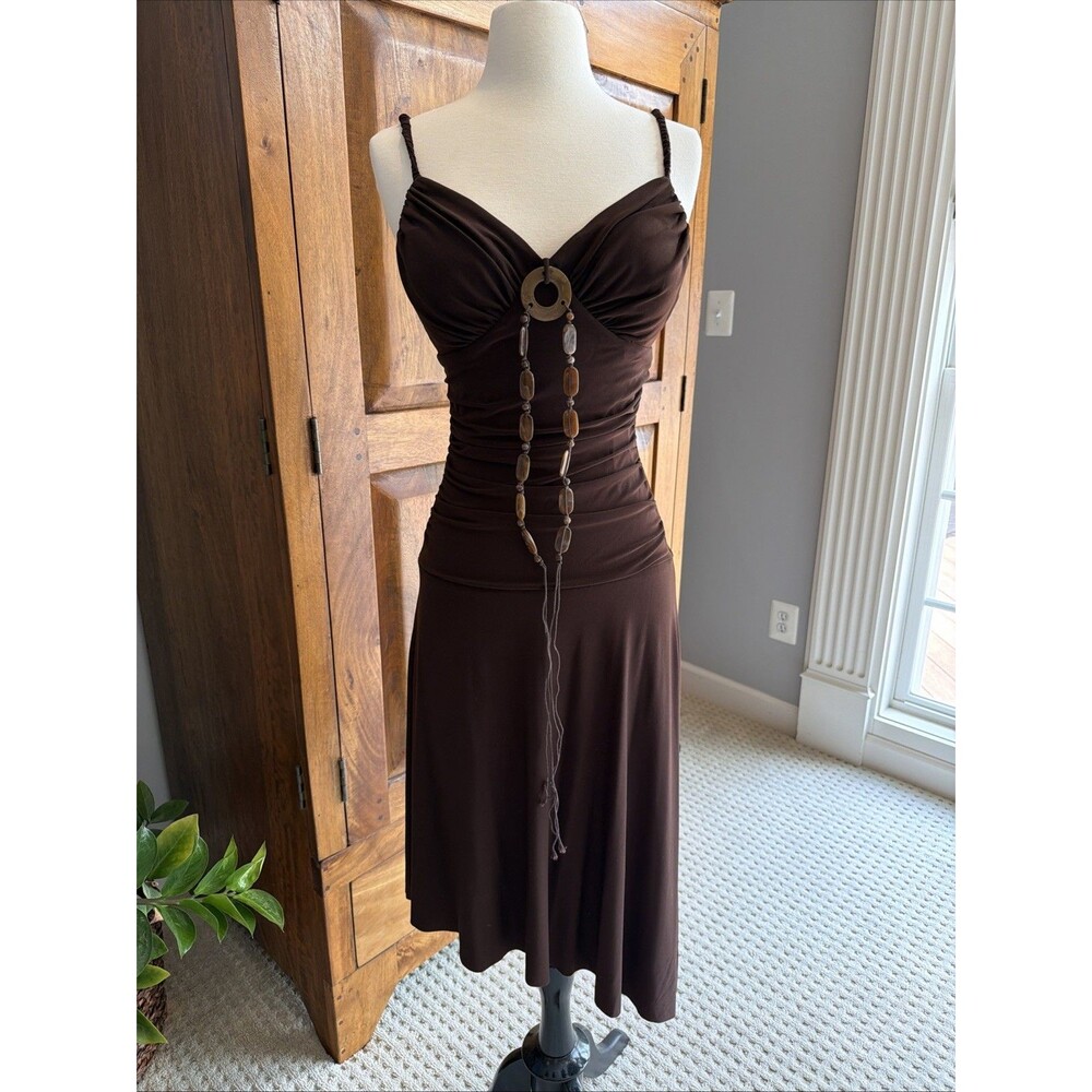 Vintage Mid 1990s Early 2000 Bisou Bisou Brown Jersey Dress Size 4